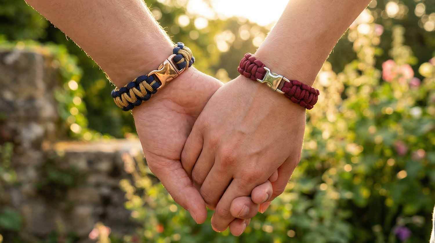 Couple portant des bracelets artisanaux