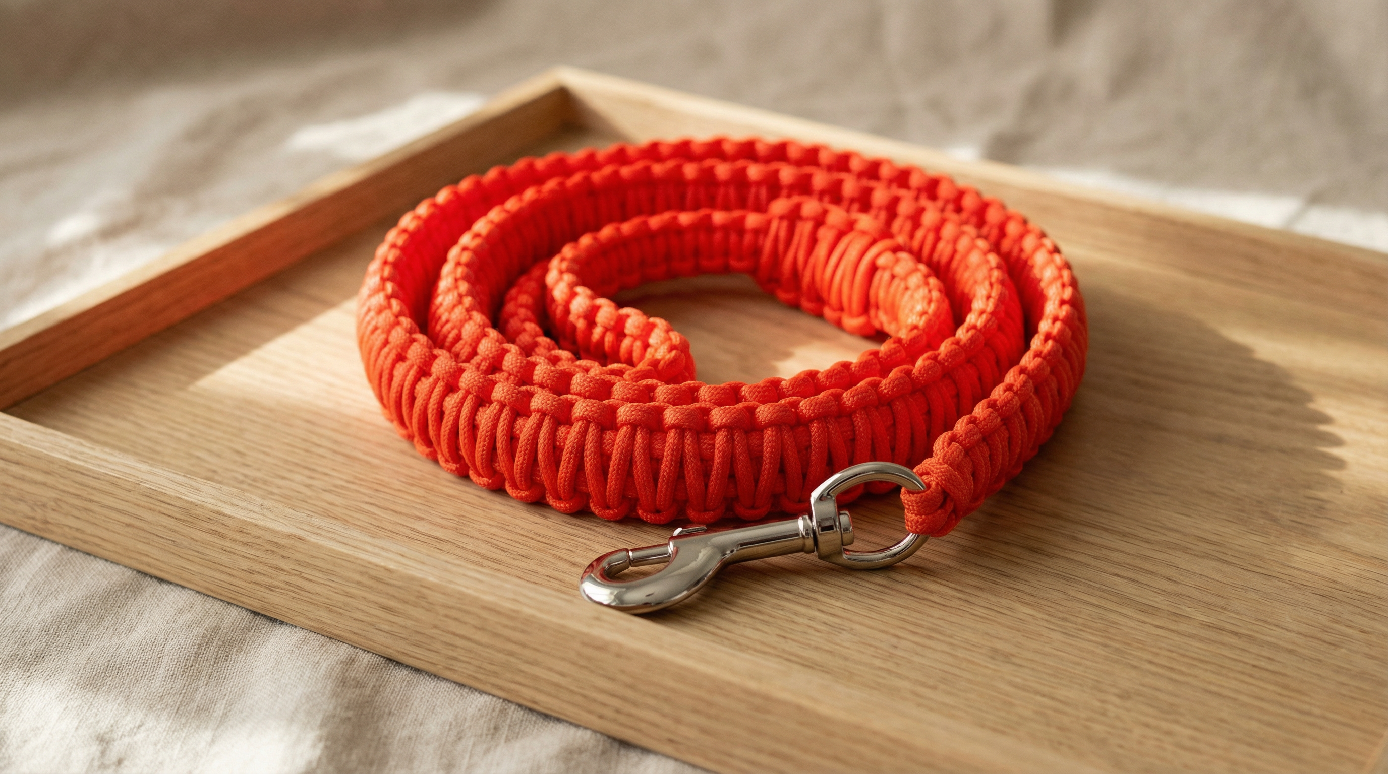 Chien en promenade avec laisse artisanale en Gironde